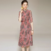 Women’s silk dress with stand collar and A-line skirt