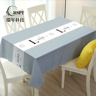 瑞年【新品爆款】浅蓝色带字母格子台布方形茶几桌布PVC餐桌布