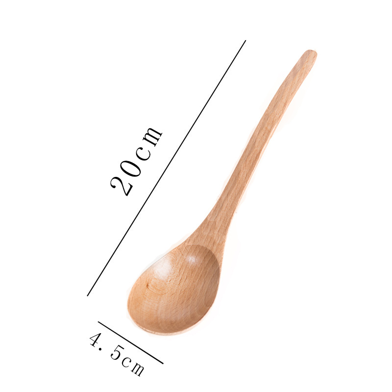 Colher de madeira japonesa de cabo longo para mexer café e mel, ideal para crianças._voghion.com