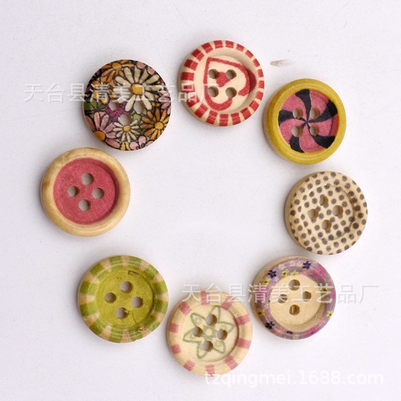 15mm pintado impreso botón madera decorativo impreso Bowl hebilla/Pan hebilla 100 un paquete