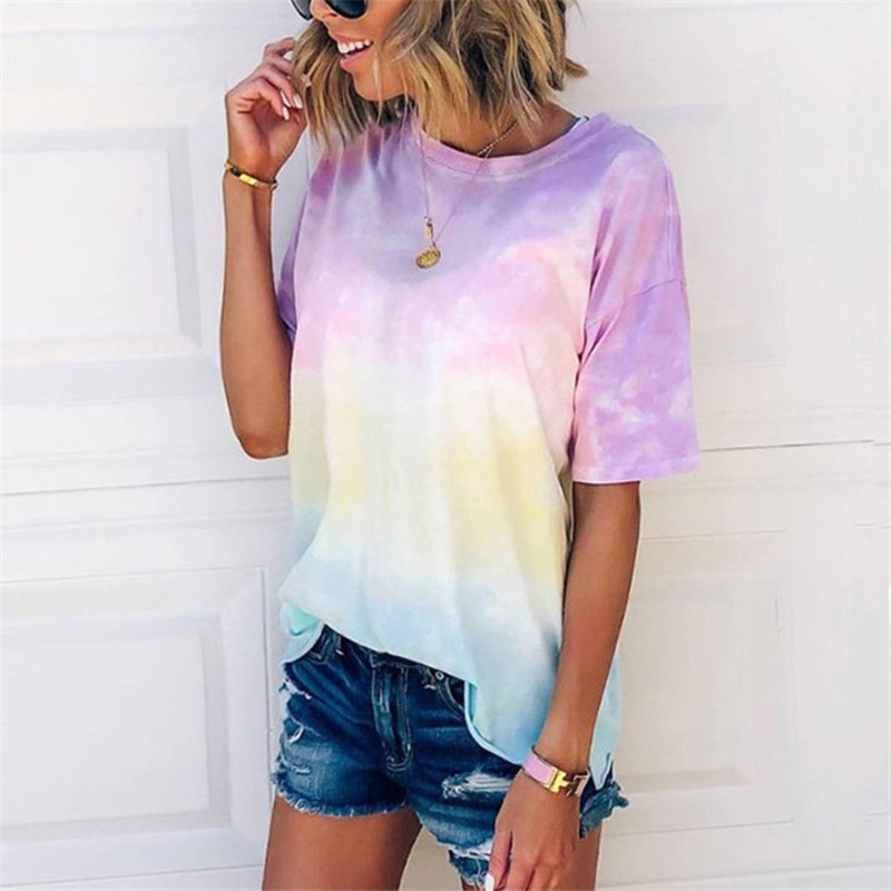 Gradient Tie Dye Printed Loose T-Shirt NSYHY106844