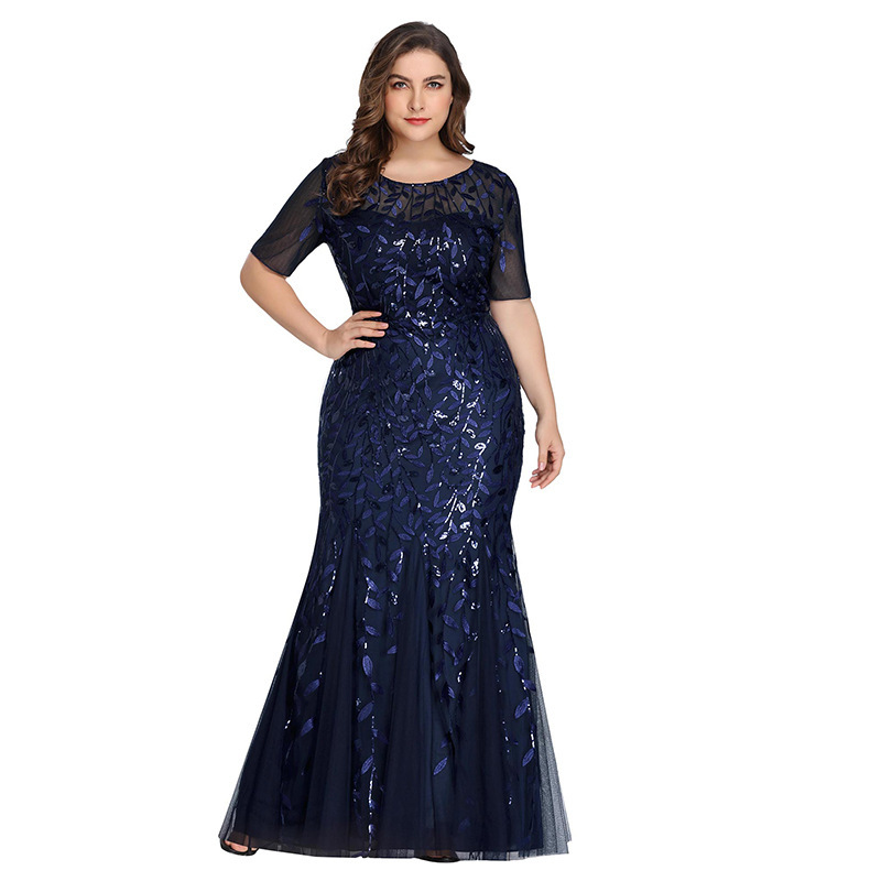 Solid Color Pattern Fashion Formal Solid Color Round Neck Short Sleeve Lace Polyester Dresses Maxi Long Dress Evening Gown