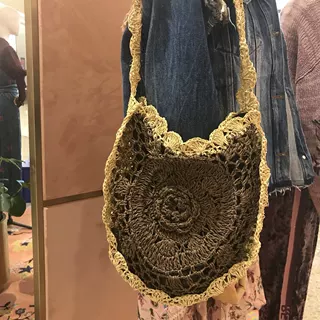 厂家纸绳钩针包 镂空花朵草编包 单肩包 时尚休闲购物沙滩包