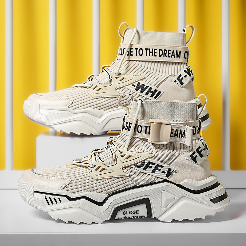 2020 秋冬弹力袜子鞋男士保暖运动休闲鞋学生街头高帮鞋子男