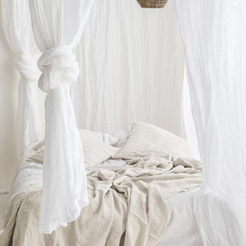 Simple modern linen solid color window screen curtain living room bedroom floor window custom plain washed thickened gauze curtain