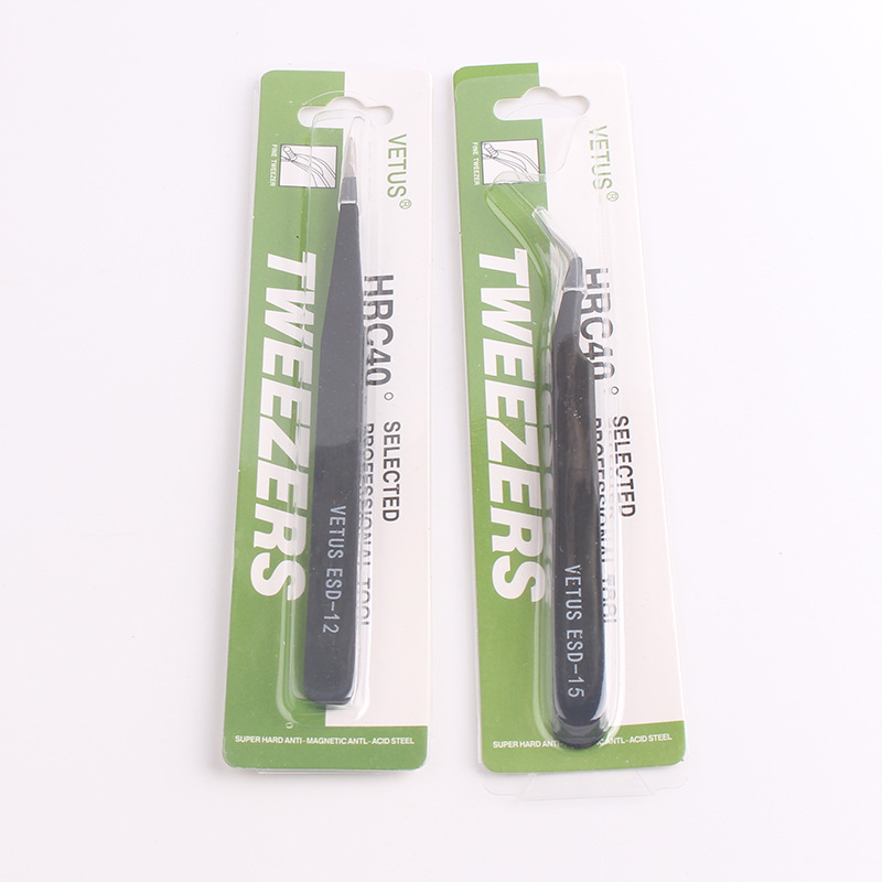 Clavo codo de acero inoxidable cabeza recta pinzas negras pinzas de uñas taladro incrustado con diamante VETUS1.5mm tipo de precisión