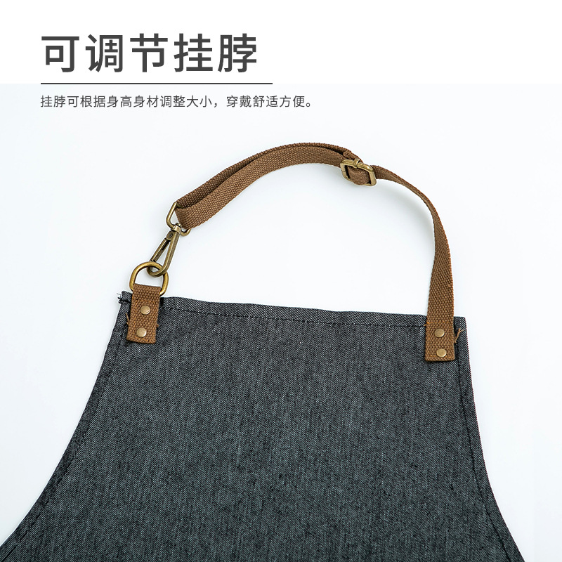 Delantal Denim lienzo impreso logotipo impresión cafetería camarero ropa de trabajo cintura anti-fouling resistente a las manchas resistente al desgaste
