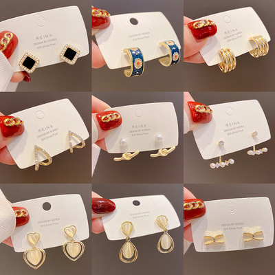 韩国东大门S925银针百搭耳环时尚气质珍珠耳饰设计感个性耳钉批发|ms