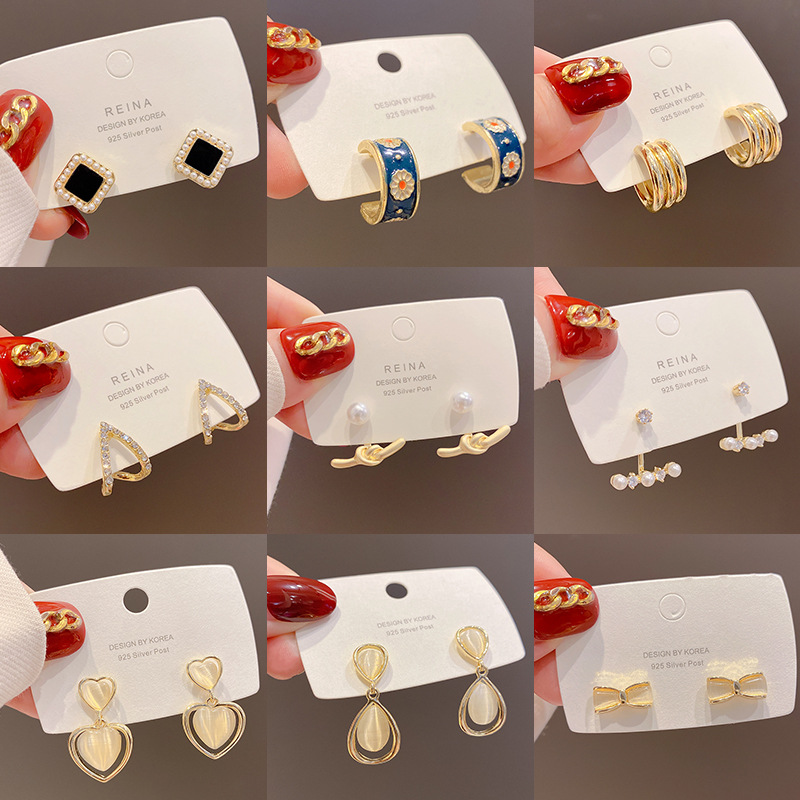 韩国东大门S925银针百搭耳环时尚气质珍珠耳饰设计感个性耳钉批发|ms