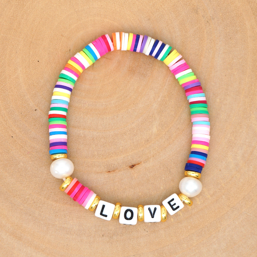 Original Simple Pearls Natural Pearl Hand-woven Love Love Colorful Soft Clay Clay Bracelet Wholesale Nihaojewelry display picture 6