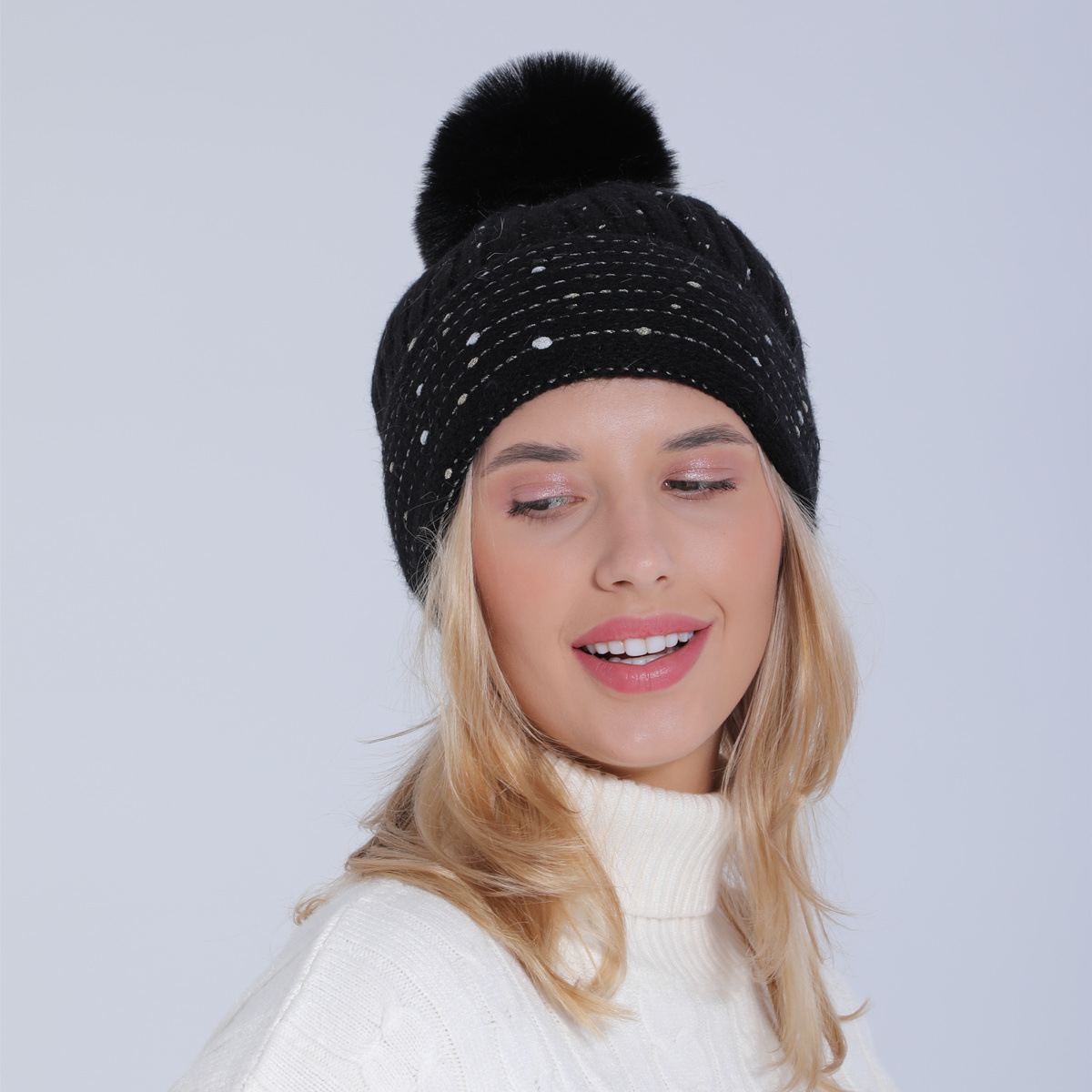 Stickad mössa i ull för kvinnor höst vinter mjuk och varm_voghion.com