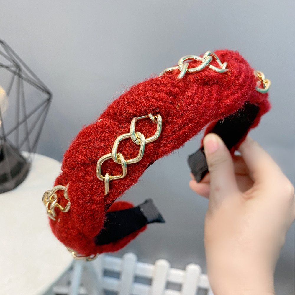 Woolen Yarn Twist Braid Woven Wide  Alloy Chain Trend Headband display picture 11