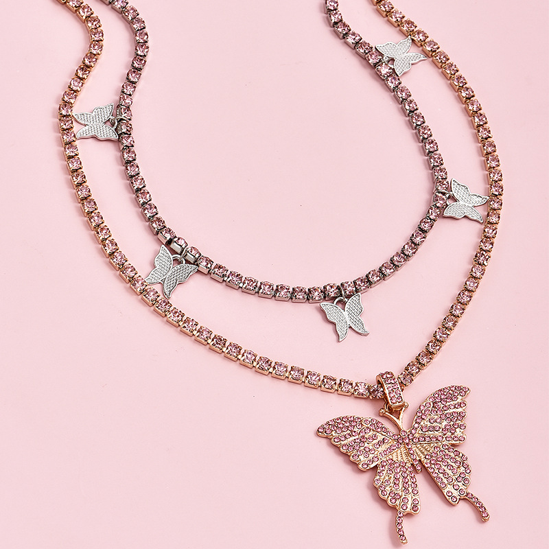 Moda Rosa Diamante Mariposa Colgante Collar De Mujer display picture 2