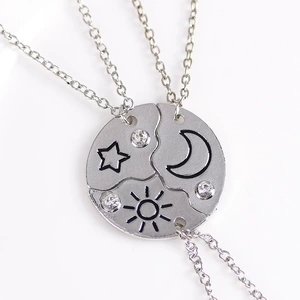 3-Piece Friends Series Jewelry Set with Sun, Moon and Stars Pattern and Rhinestone Decoration