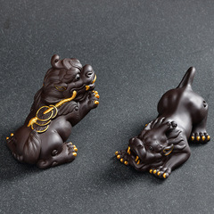 可養個性茶桌貔貅茶具茶台招財茶寵紫砂創意玩擺件變色茶寵描金