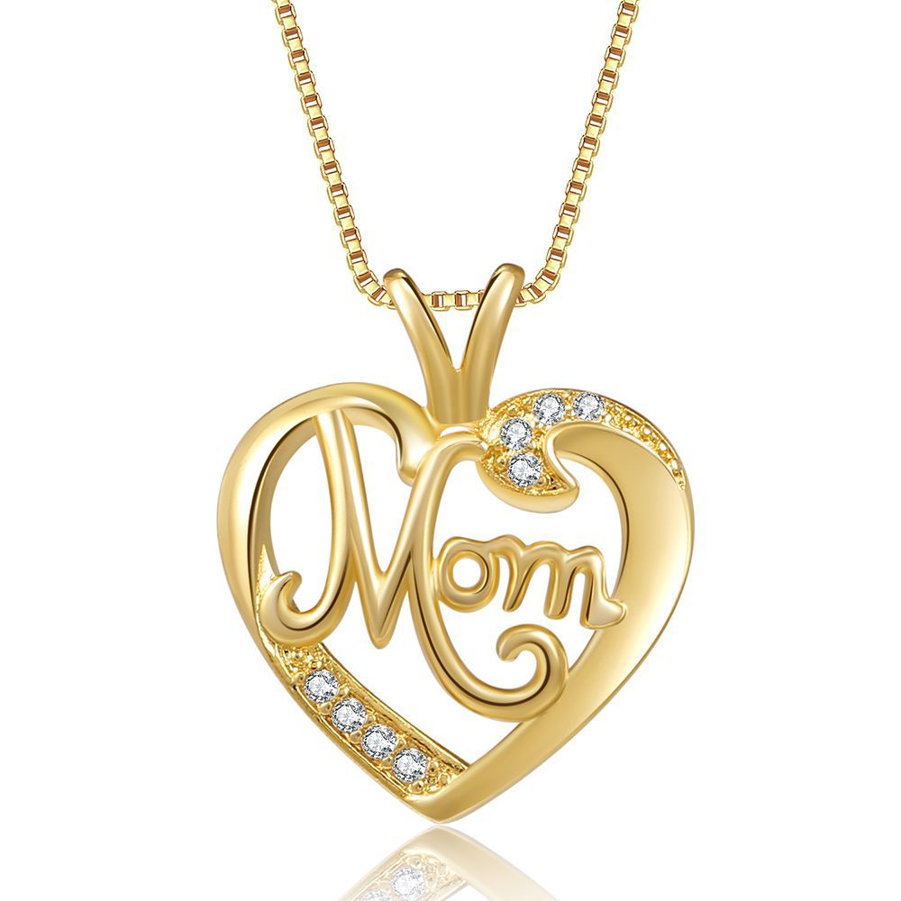 fashion letter Mom microinlaid zircon heartshaped copper necklace wholesale nihaojewelrypicture2