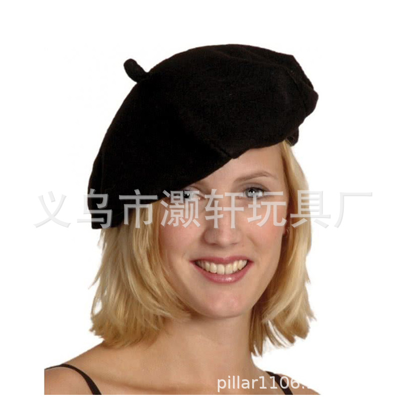 Tiktok mismo Amazon Venta caliente no tejido fieltro negro boina cosecha Festival sombrero Cosplay sombrero