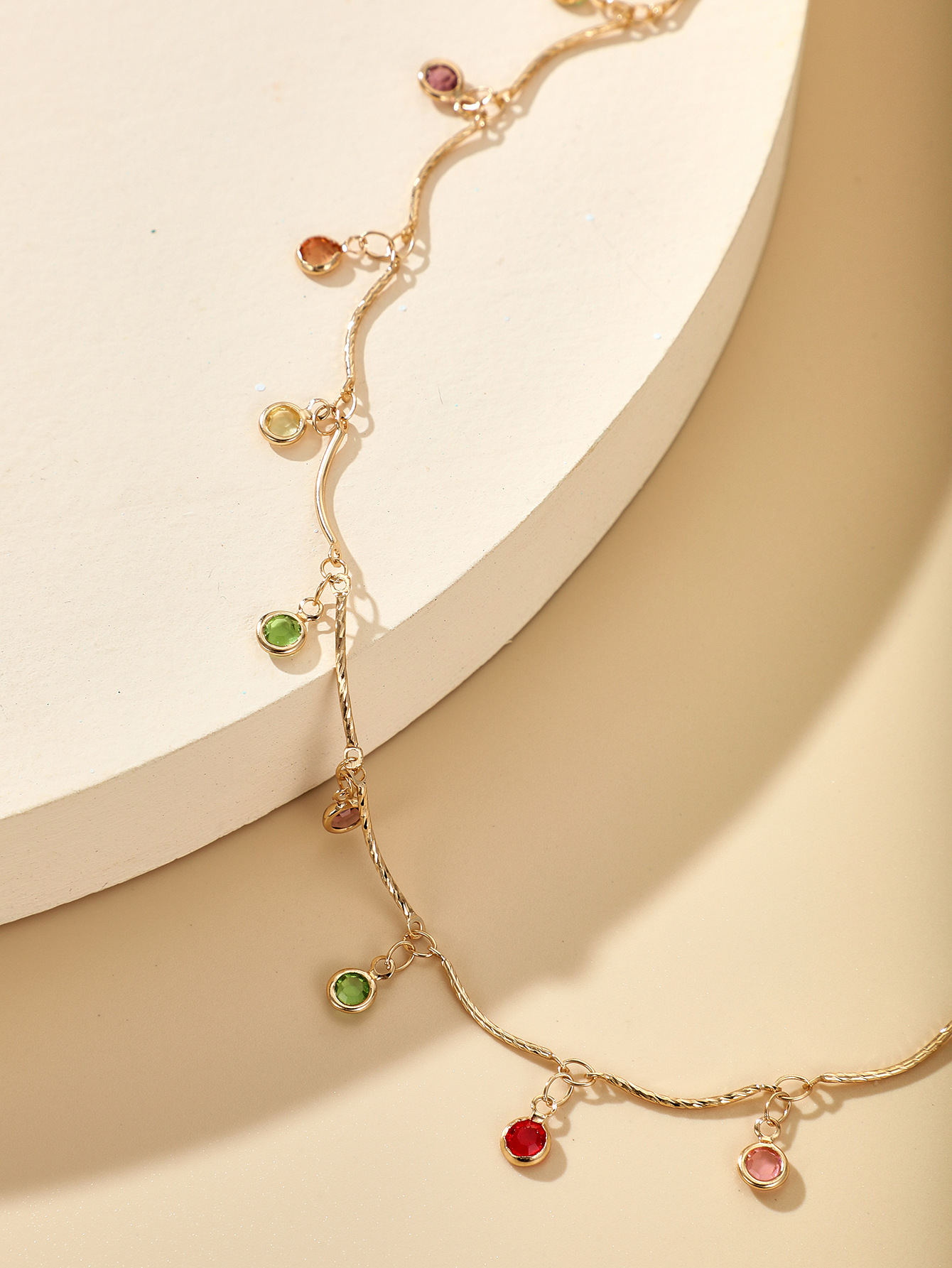 Silver Color New Colorful Round Bead Tassel Candy Color Necklace Simple Inlaid Diamond Necklace Wholesale Nihaojewelry