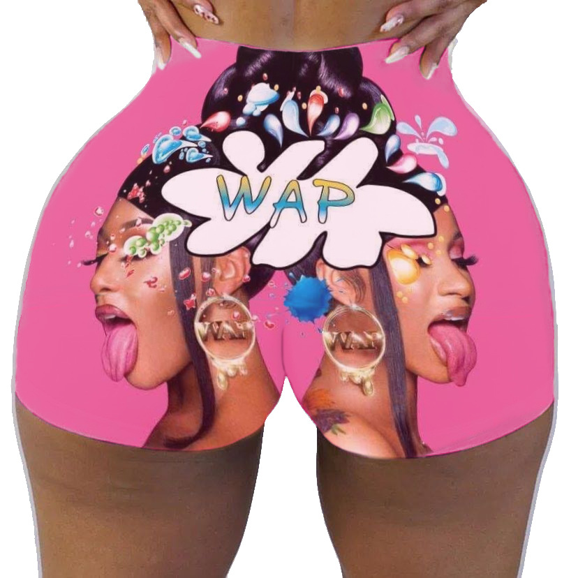 European And American Women'S Sexy Women'S Tight Shorts Pattern Printed Shorts Yoga Pants