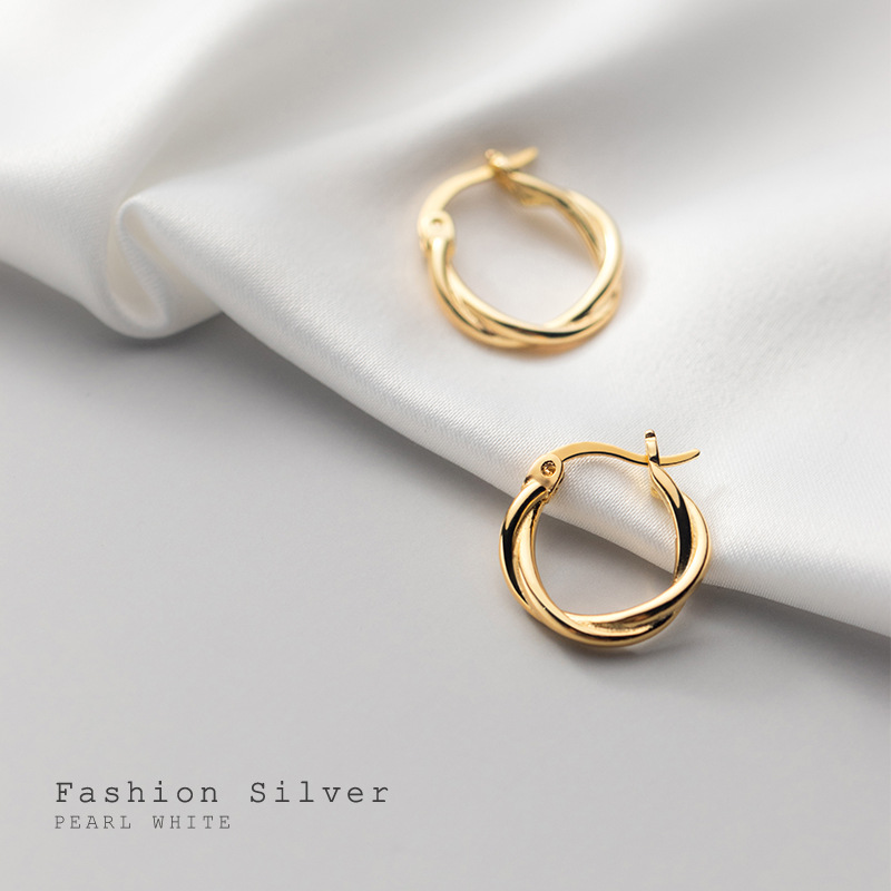 Eloch S925 línea trenzada de plata botones de orejas para mujeres envueltas aretes geométricos europeos y americanos aretes retro G7481