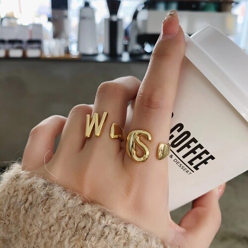 Korean Dongdaemun English letter ring women's open index finger ring fashion light luxury personality European and American exaggerated trend