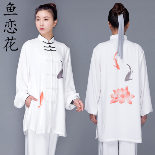 Fish pattern Tai Chi Clothing wushu tai ji quan suit For women and men new elegant hand-painted take huai practise tai chi clothing male fashion show