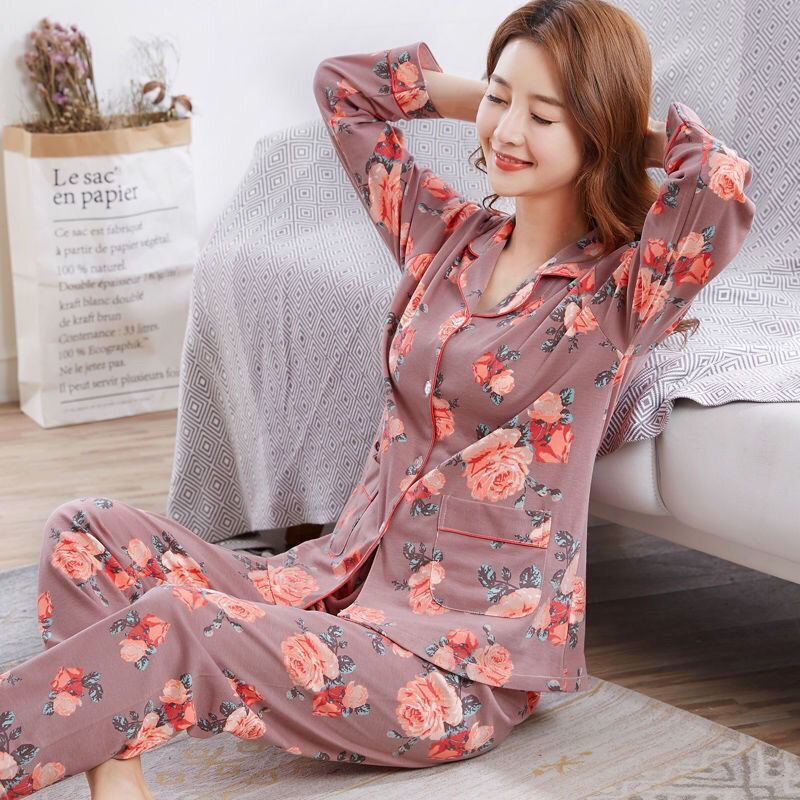 100% pijamas de algodón de las mujeres de primavera y otoño de manga larga de invierno más tamaño pijamas verano traje de mujer homewear se puede usar fuera