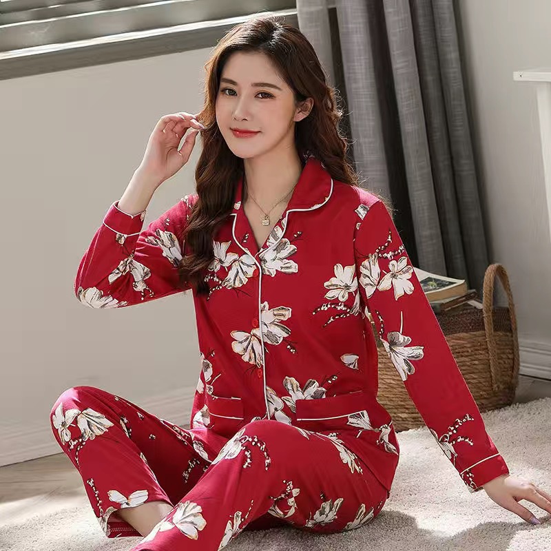 Pijamas de manga larga para mujer primavera nuevo 100% algodón coreano de dibujos animados lindo cardigan primavera y otoño traje de algodón para el hogar