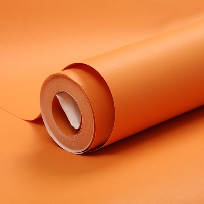 鲜亮橙黄色镜面纯素墙纸简约卧室客厅酒店主题房时尚现代光面壁纸|ms