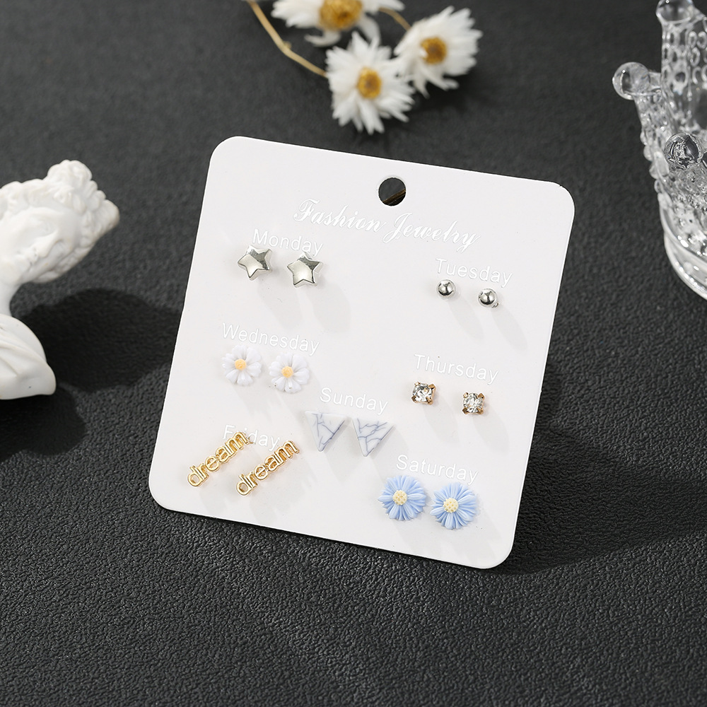 Korean Students Wild Simple Alloy 7-pieces Earring Set Week Combination display picture 15