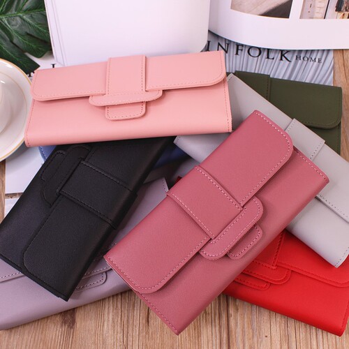 Women's Wallet Women's Long Tri-fold Flip Korean Style Small Fresh Student Coin Position Multi-Function Buckle Wallet Foreign Trade