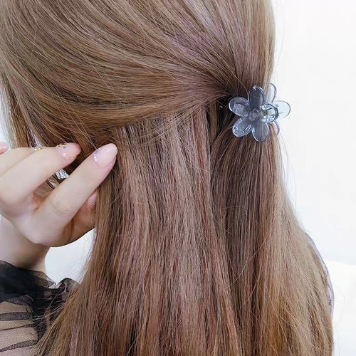 Korean new quality acrylic brown retro plum hair clip for girls, forest system transparent flower small side clip
