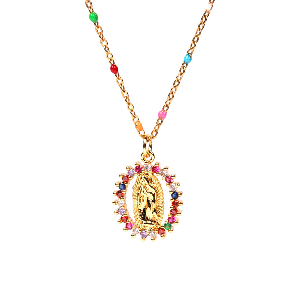 new fashion simple style  religion Virgin Mary pendant holy necklace copper inlaid colorful zircon n