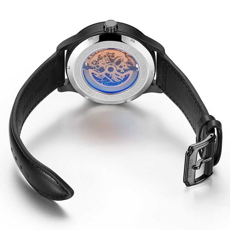 跨境瑞马仕RUIMAS机械表全自动镂空时尚商务休闲男士手表真皮表带