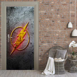 创意3D门贴翻新自粘贴纸装饰卧室客厅墙贴门贴闪电标志跨境货源