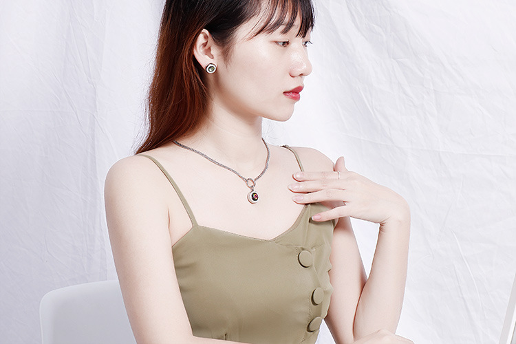 new fashion golden crystal glass diamonds earrings necklace stainless steel set wholesale nihaojewel