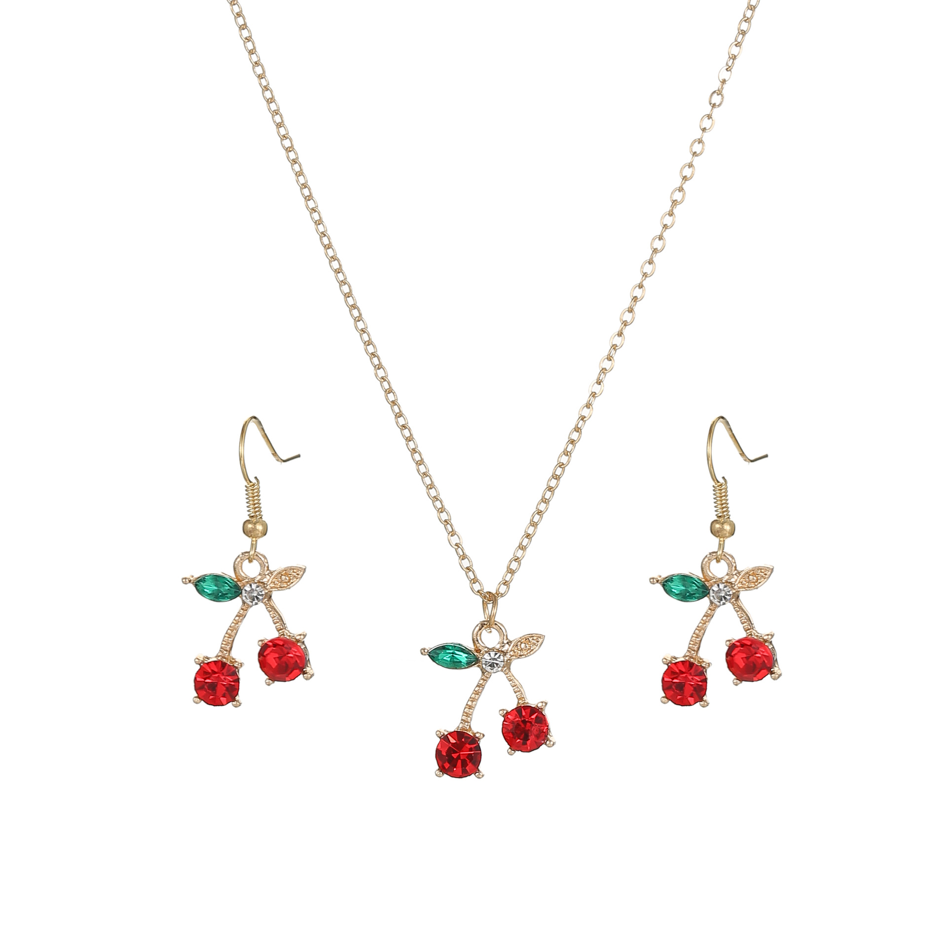 Korean New Cherry Wild Girls Alloy Necklace Earrings Set Hot-saling Wholesale display picture 1