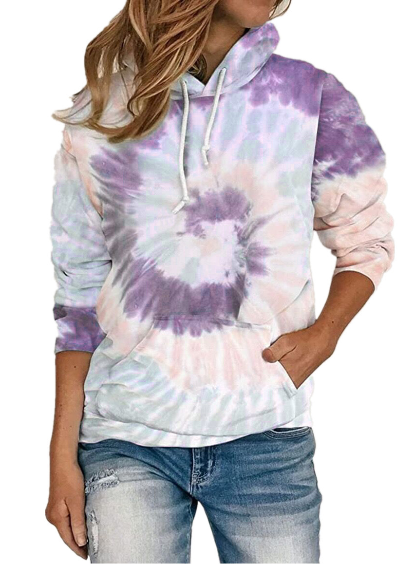 Loose Tie-Dye Printed Hooded Long-Sleeved Sweater NSYF858