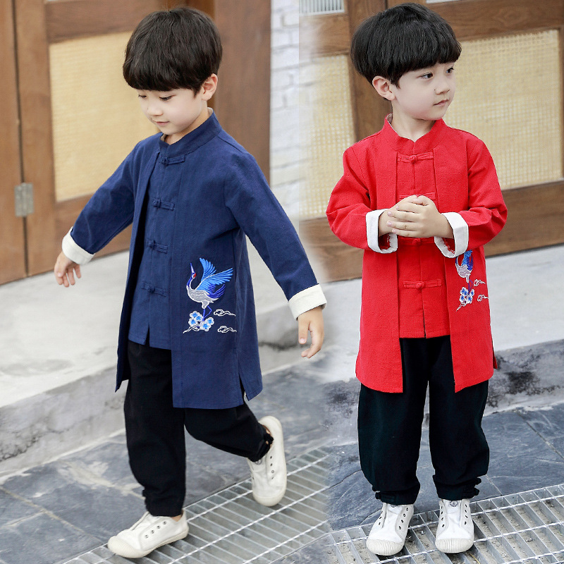 Boys' Spring and Autumn Set Thin Children's Hanfu Men's Ancient Costume Chinese Style Ethnic Clothing Tang Suit Baby Spring and Summer Children's Clothing
