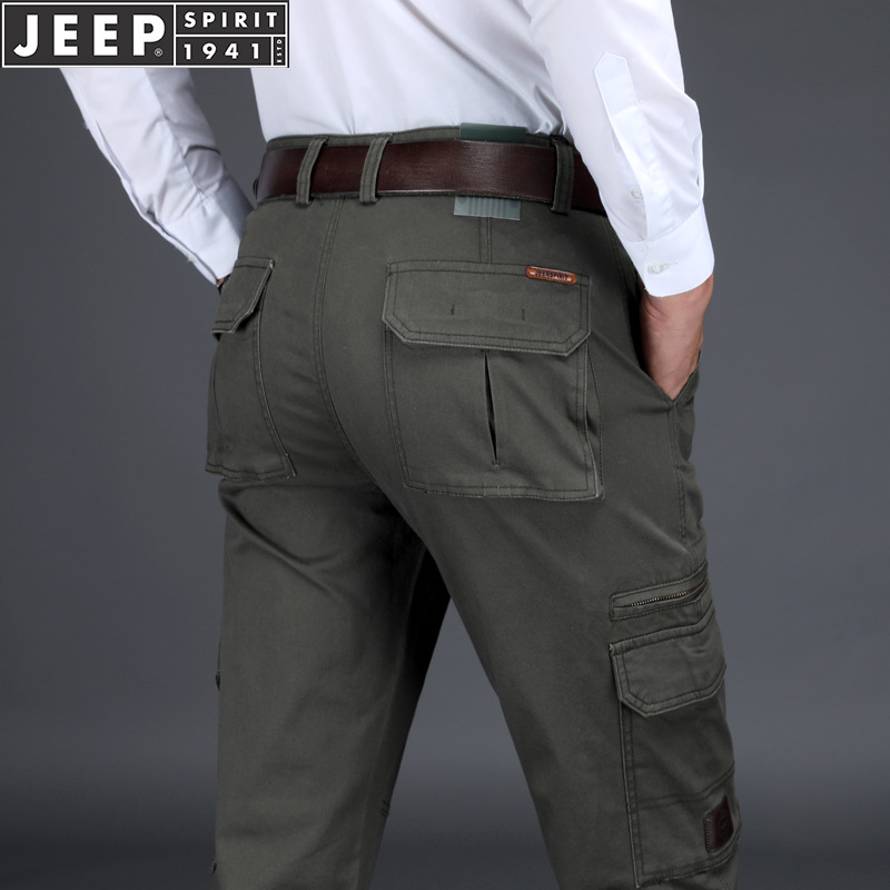 Winter thick overalls men's thickened straight loose multi-pocket mid-waist stretch plus size outdoor versatile casual pants