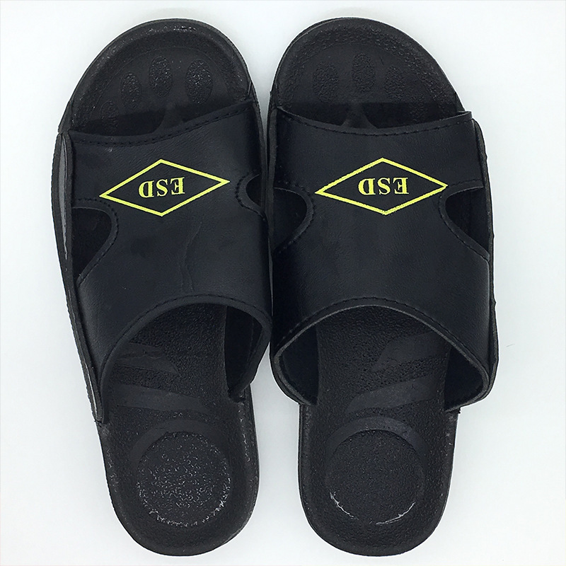 防静电PU拖鞋 PU加厚防滑无尘鞋 PU黑色皮革软底无尘车间防静电鞋