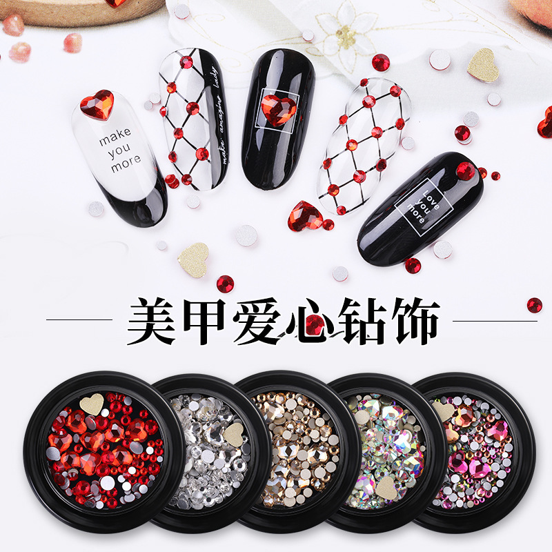 Nail glass Diamond mixed acrylic love heart flat diamond nail jewelry shiny sticking Diamond Internet celebrity same style