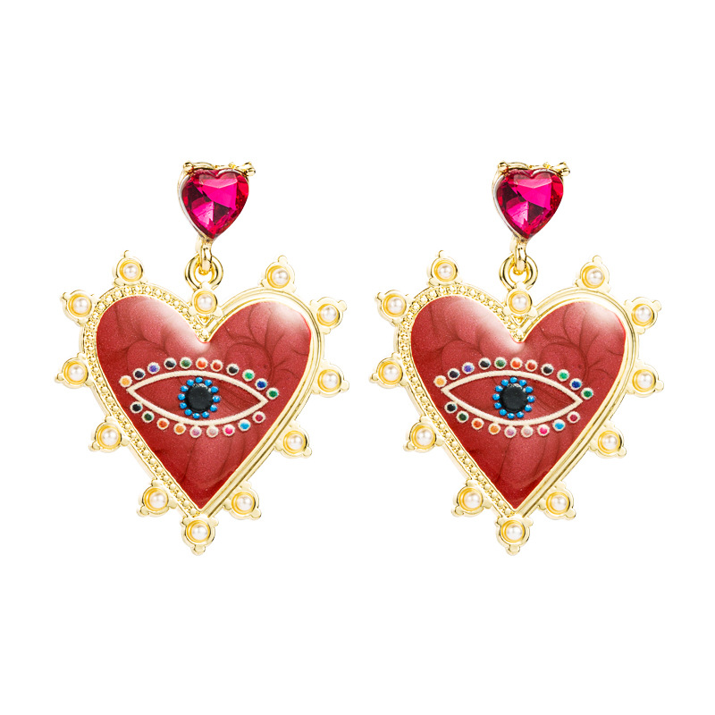 Heart-shaped Devil's Eyes Pearl Alloy Earrings display picture 10