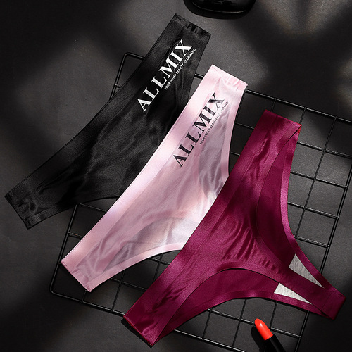 Women's underwear with sexy letters, transparent ice silk, low-waist sports and fitness one-piece seamless women's thong