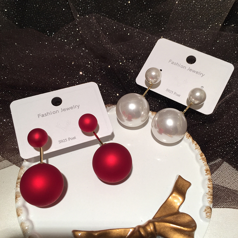 Sweet S925 Silver Needle Pearl Ball Earrings display picture 4