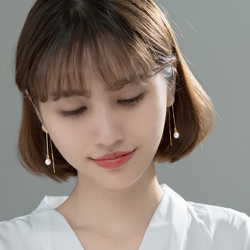 Eloch s925 plata coreana gota de agua dulce perla simple orejas femenina pendientes de orejas largos G7693