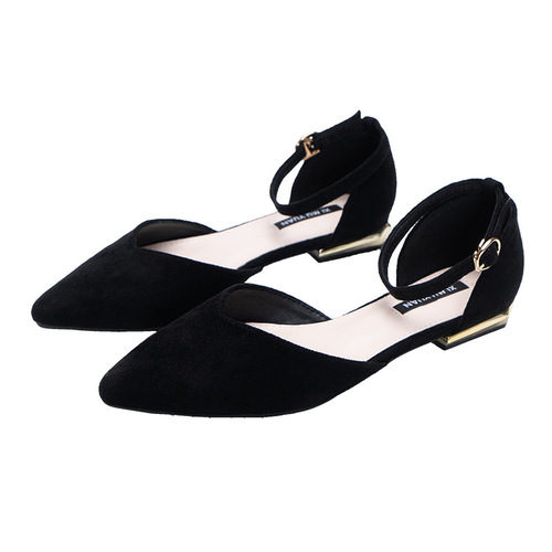 Women's flat shoes  new spring and summer pointed toe hollow one-word belt fairy shoes black work shoes cross-border women's shoes