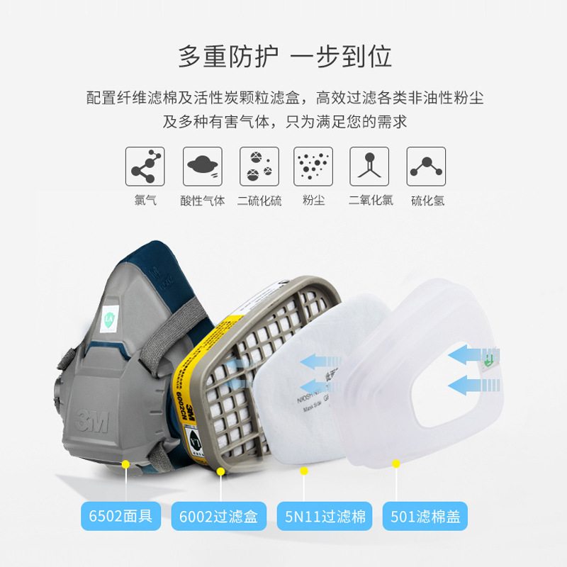 3M6502 con 6002 máscara de gas ácido máscara de gas cloro máscara de dióxido de azufre