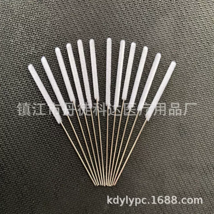 批发植绒304不锈钢棒棉签男性尿道拭子棉棒66mm长植绒拭子