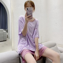 韩版新款夏季莫代尔孕妇家居服舒适潮流短款孕妇套装月子服